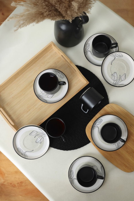 Hermia Juego de tazas de café Blanco y Negro (12 piezas)